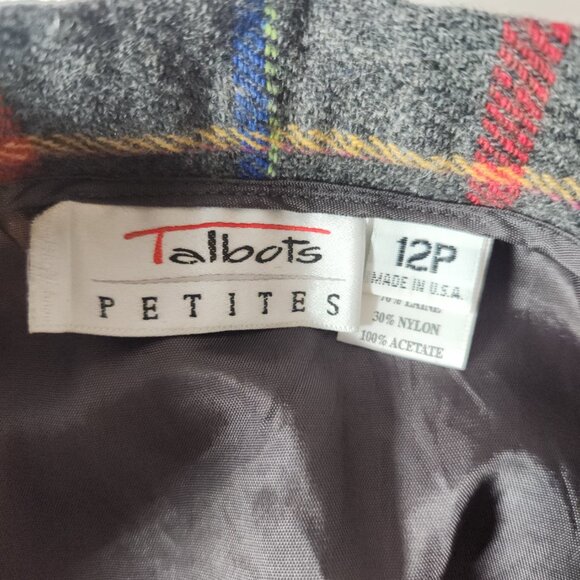 VTG Talbots Petites 12P Wool Blend Plaid Skirt Gray Red Tartan Preppy Classic US - Picture 3 of 14